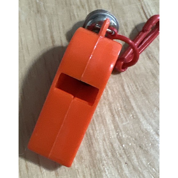 1980s Bell Charm Red Whistle 80s Necklace Vintage Plastic Clip On with Bell - Picture 2 of 4